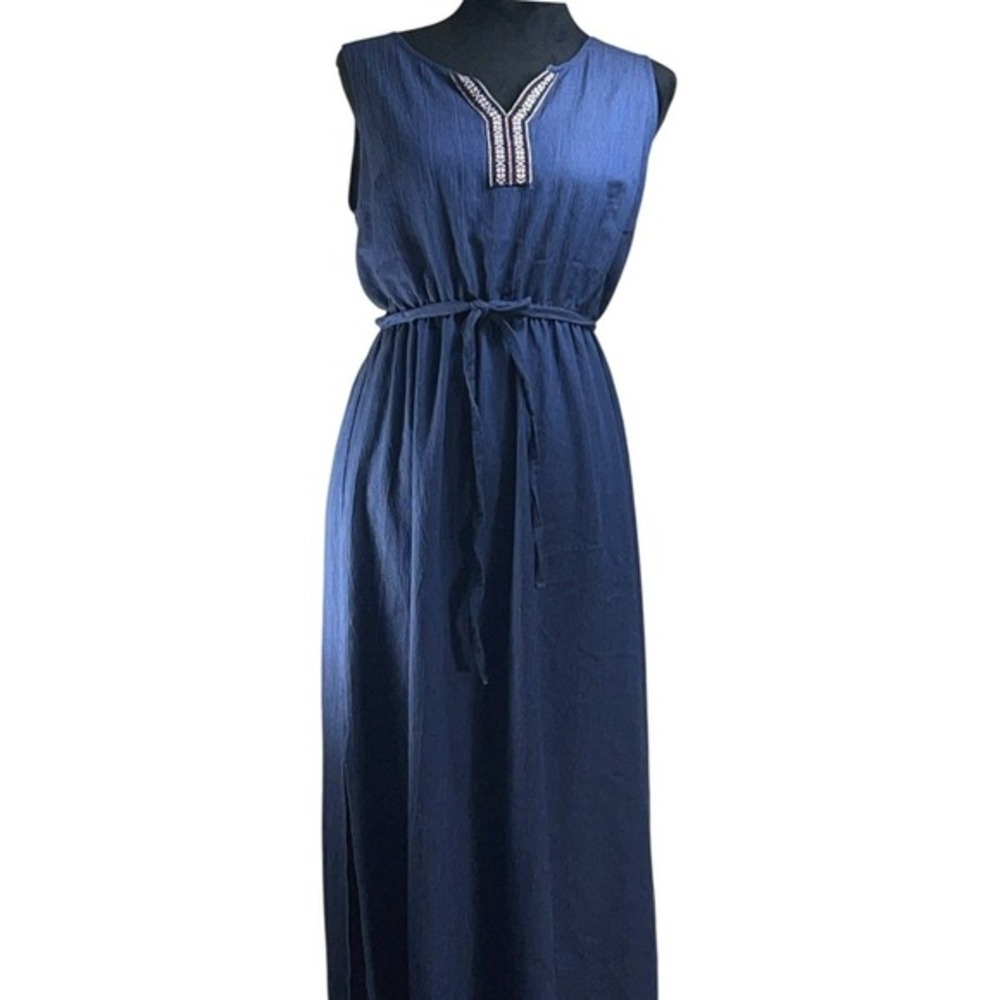 Naif Petite Blue Embroidered Sleeveless‎ Maxi Dress PL boho peasant coastal
